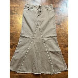 Play G Y2K Fitted Denim Flare Low Rise Raw Hem Midi Skirt Size 7